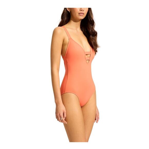 NWT Seafolly Women's Active Deep V Plunge Maillot Swimsuit